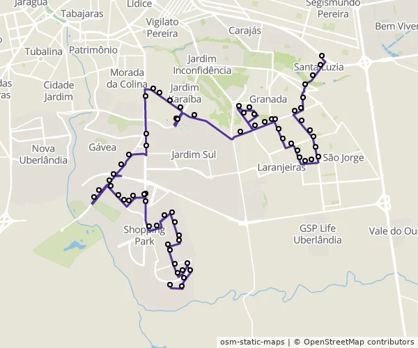 Mapa do itinerário da linha