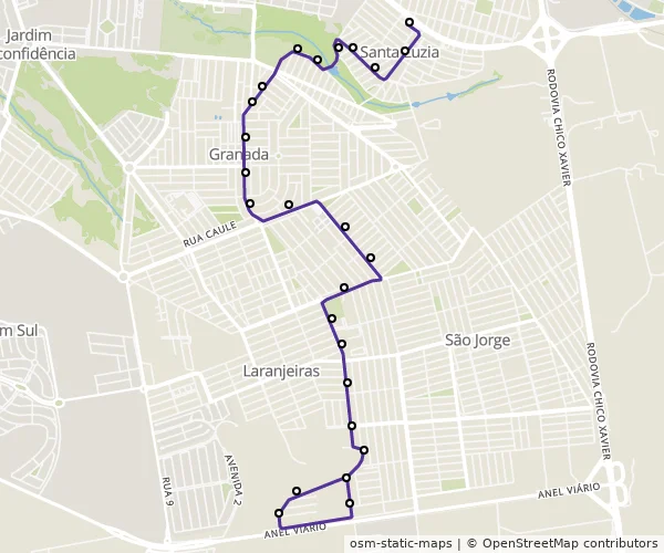 Mapa do itinerário da linha