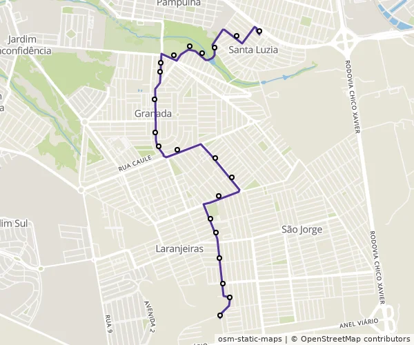 Mapa do itinerário da linha