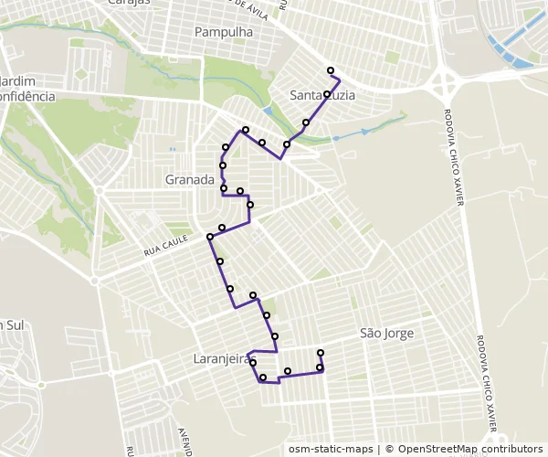 Mapa do itinerário da linha