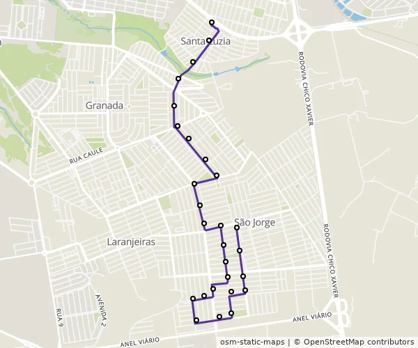 Mapa do itinerário da linha