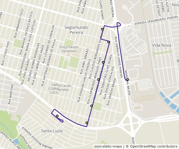Mapa do itinerário da linha