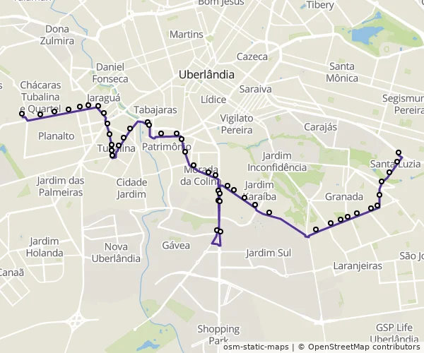 Mapa do itinerário da linha
