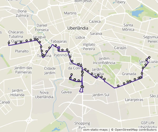 Mapa do itinerário da linha