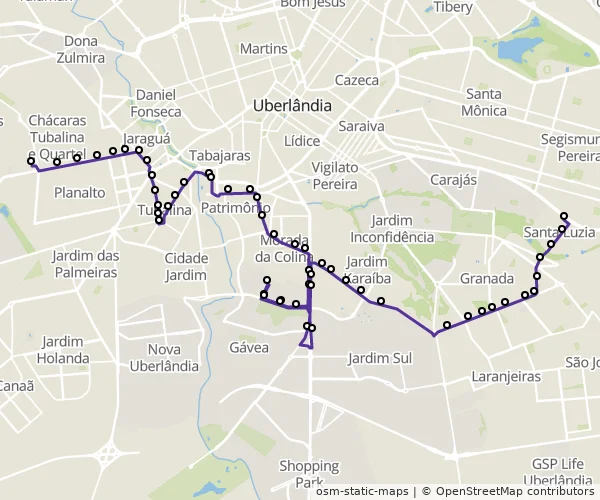 Mapa do itinerário da linha