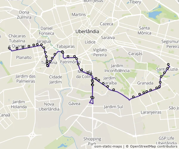 Mapa do itinerário da linha