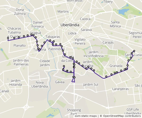 Mapa do itinerário da linha