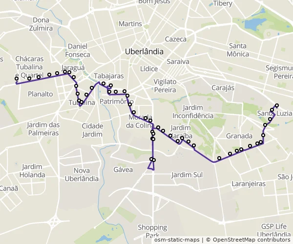 Mapa do itinerário da linha