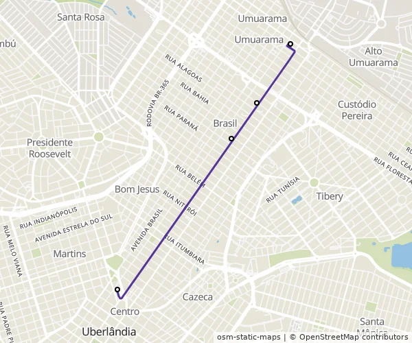 Mapa do itinerário da linha