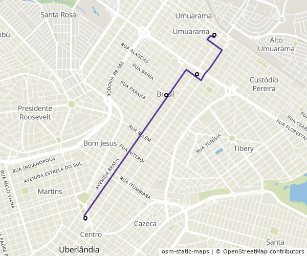 Mapa do itinerário da linha