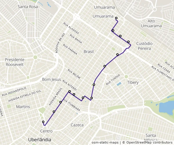 Mapa do itinerário da linha