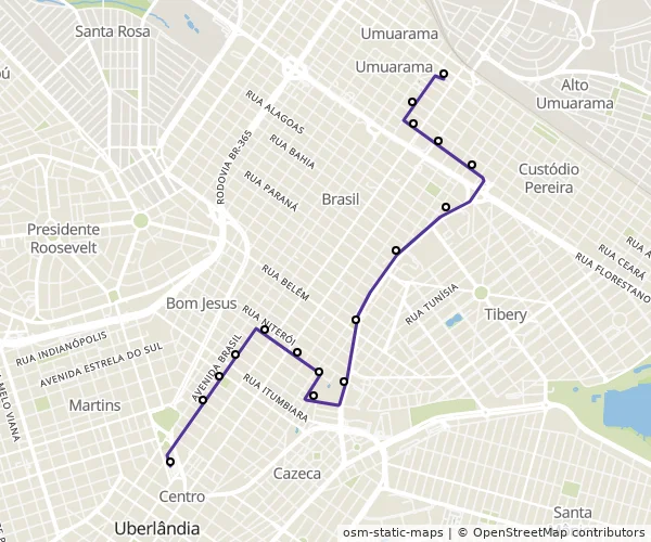 Mapa do itinerário da linha