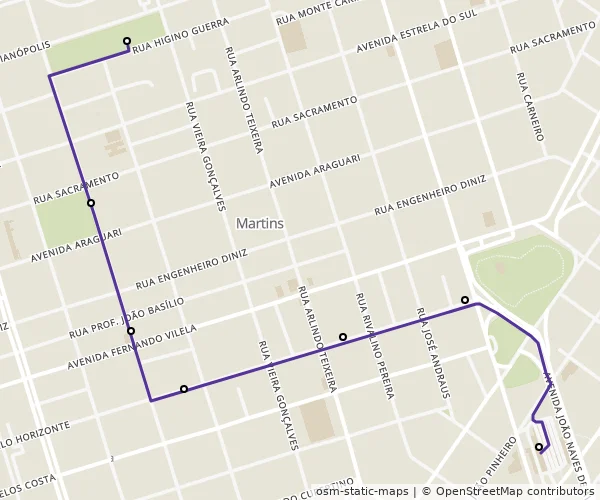 Mapa do itinerário da linha