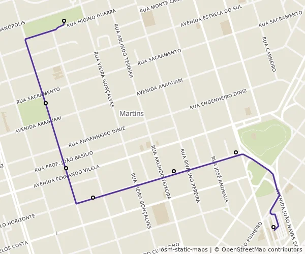 Mapa do itinerário da linha