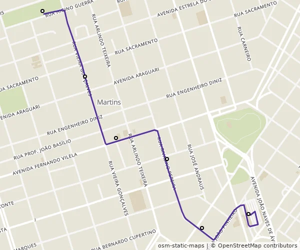 Mapa do itinerário da linha