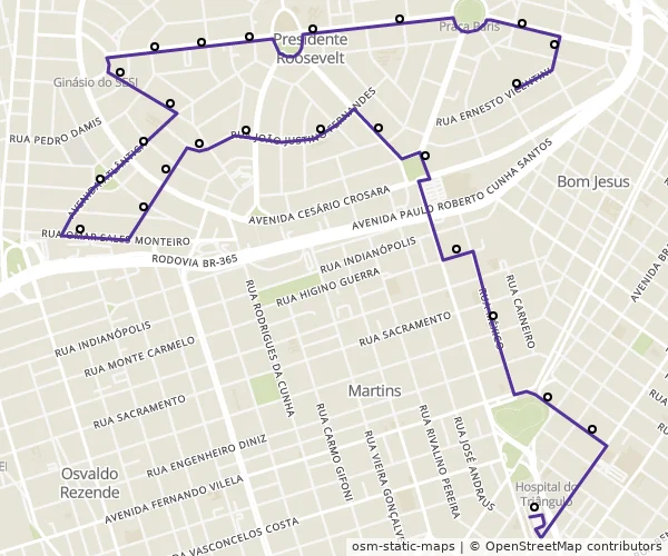 Mapa do itinerário da linha