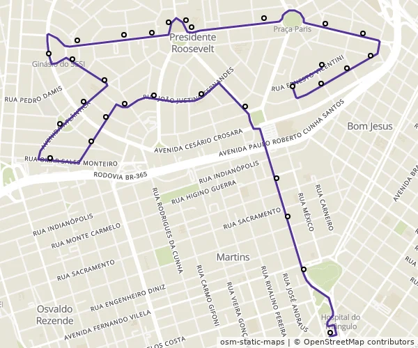 Mapa do itinerário da linha