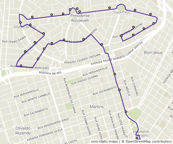 Mapa do itinerário da linha