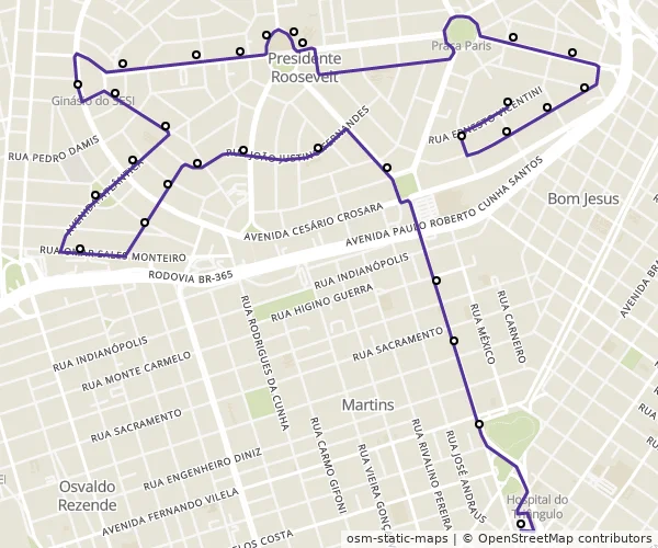 Mapa do itinerário da linha
