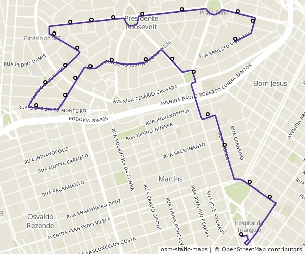 Mapa do itinerário da linha