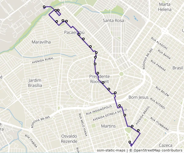 Mapa do itinerário da linha