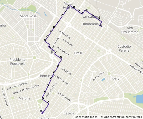 Mapa do itinerário da linha