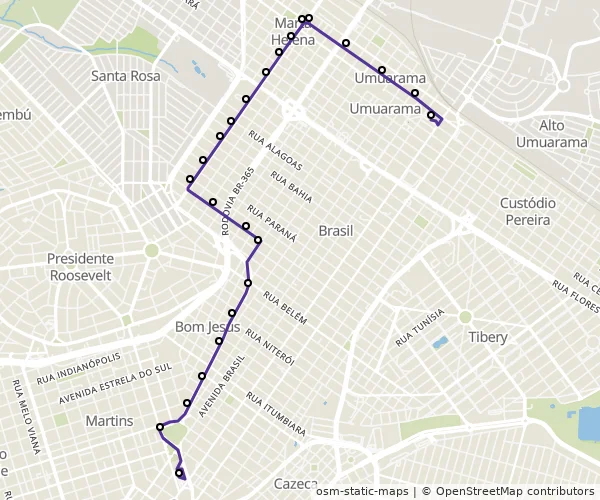 Mapa do itinerário da linha