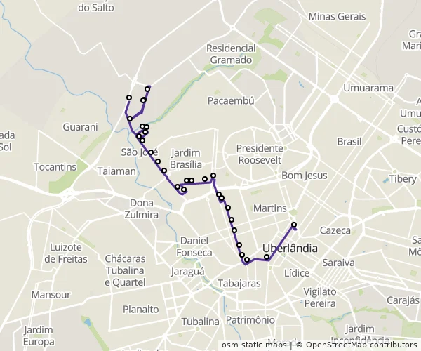 Mapa do itinerário da linha
