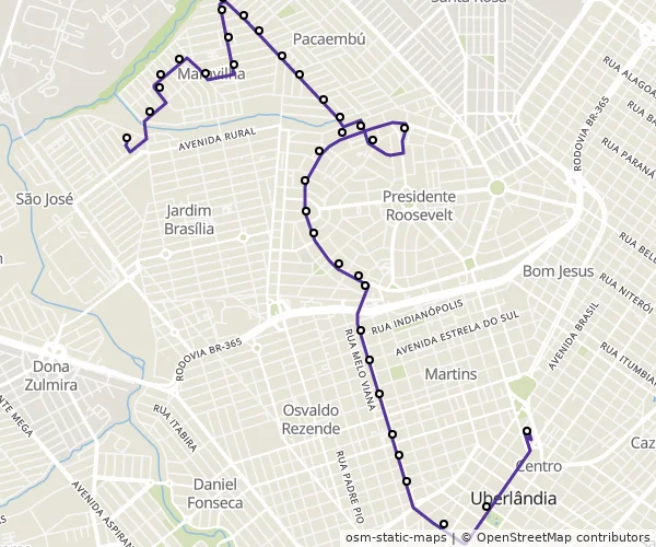 Mapa do itinerário da linha