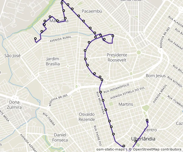Mapa do itinerário da linha
