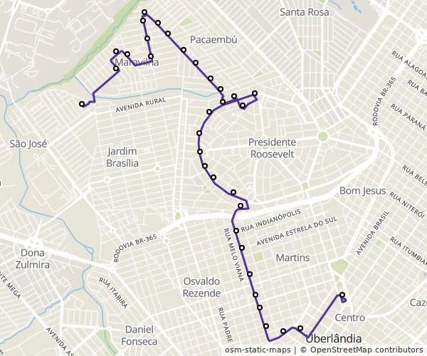 Mapa do itinerário da linha