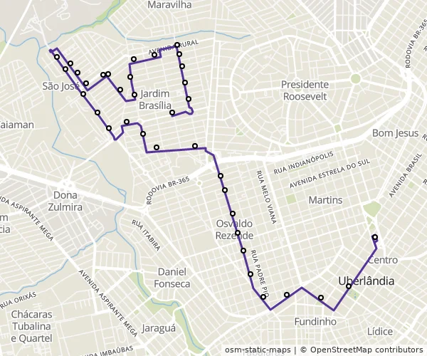Mapa do itinerário da linha