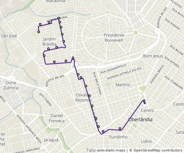 Mapa do itinerário da linha