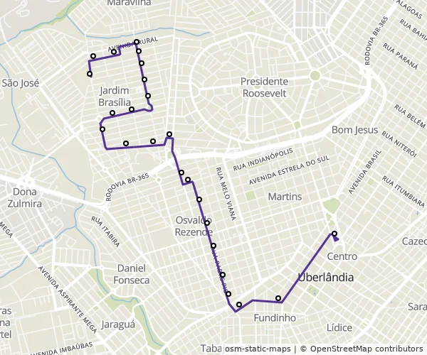 Mapa do itinerário da linha