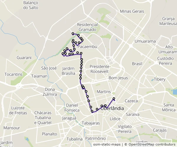 Mapa do itinerário da linha