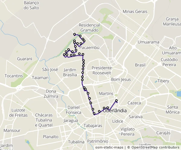 Mapa do itinerário da linha