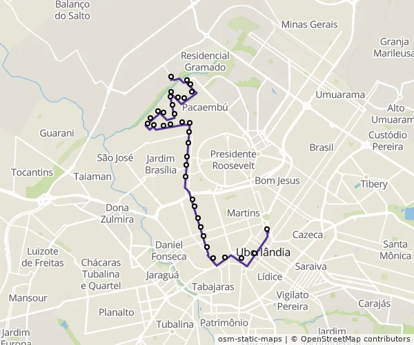Mapa do itinerário da linha
