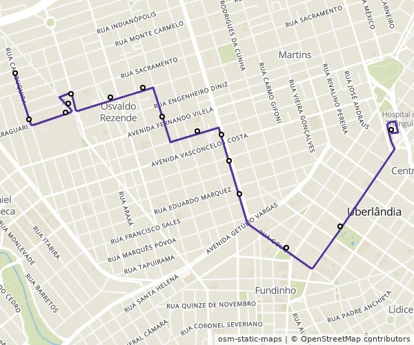 Mapa do itinerário da linha