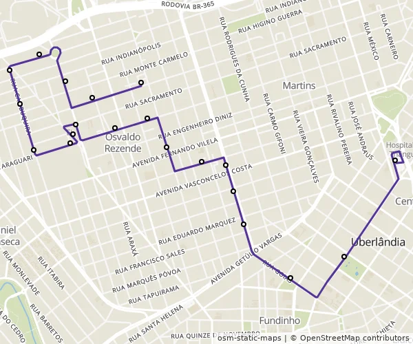 Mapa do itinerário da linha