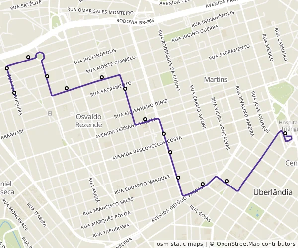 Mapa do itinerário da linha