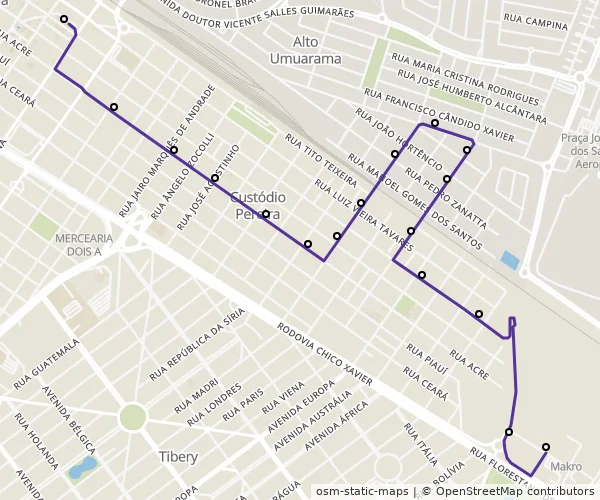 Mapa do itinerário da linha