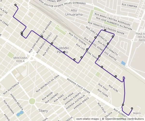 Mapa do itinerário da linha