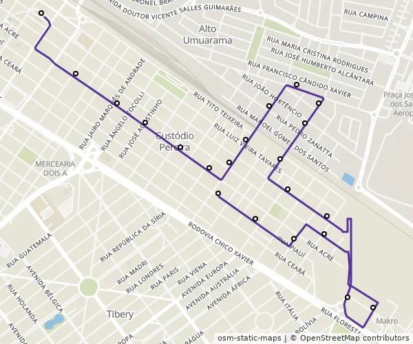 Mapa do itinerário da linha