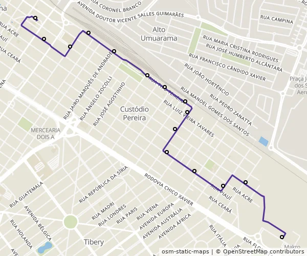 Mapa do itinerário da linha