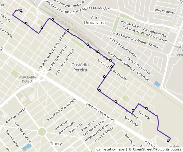 Mapa do itinerário da linha