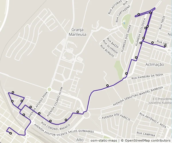 Mapa do itinerário da linha