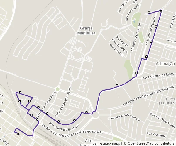 Mapa do itinerário da linha