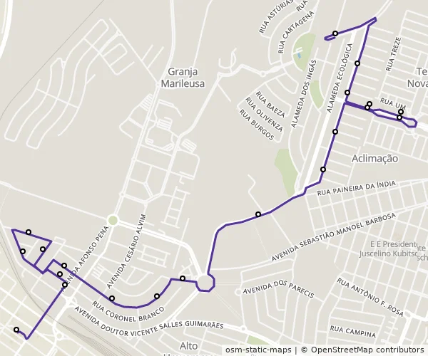 Mapa do itinerário da linha