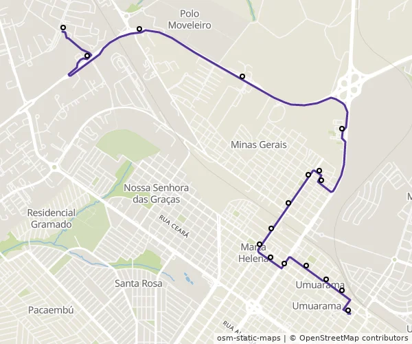 Mapa do itinerário da linha