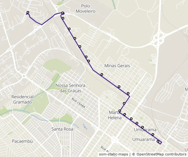 Mapa do itinerário da linha